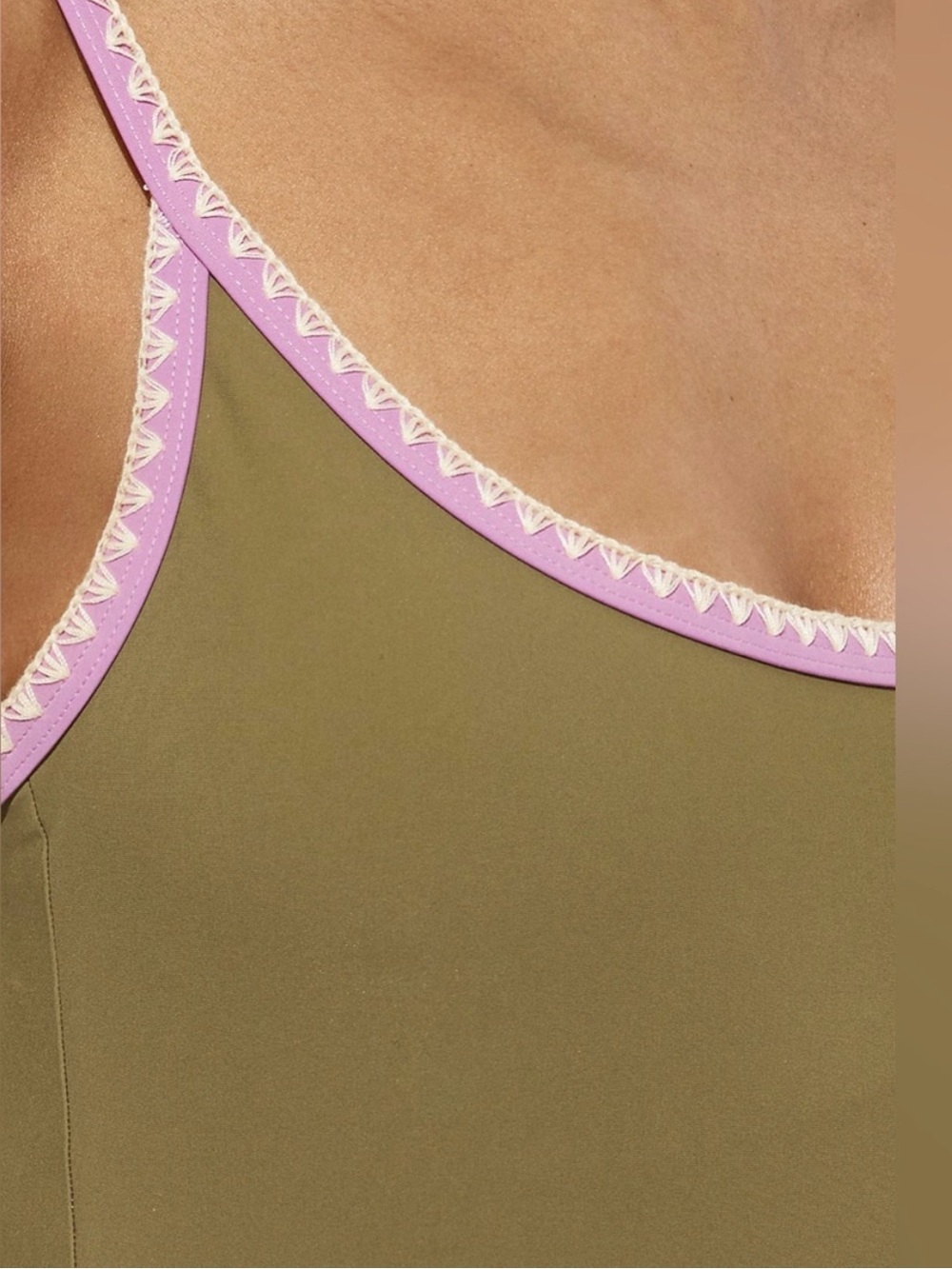 J.Crew Crochet Trim Scoopback One Piece Swimsuit Olive Purple NWT Size 6 - Picture 3 of 6